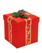 red christmas gift box with gold ribbon