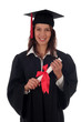 female graduate smiling holding a degree female graduate smiling holding a degree