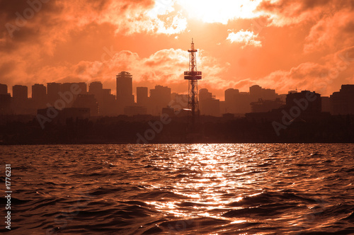 silhouettes of city during sunset - baku, azerbaij