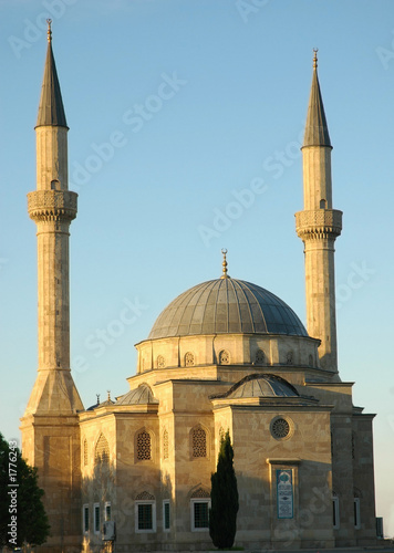 mosque with two minarets in baku, azerbaijan