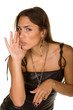 beautyfull woman in leather dress whispering