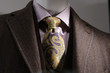 brown coat, pink shirt, tie