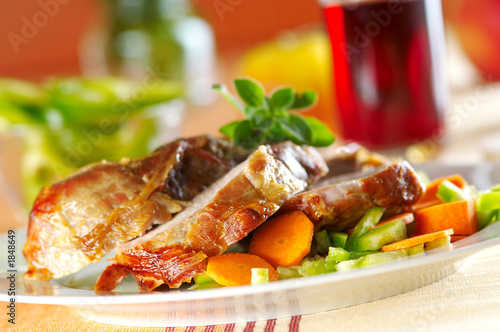 baked pork meat with vegetables