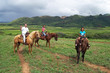 dad with daughters on horses - hawaiian greeting
