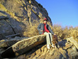 hiker taking a brake with her dog