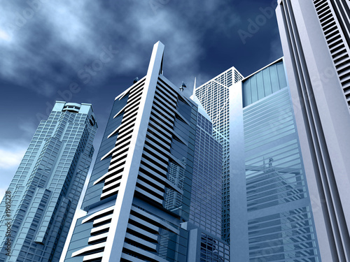 corporate buildings in blue tones