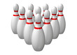 ten bowling pins lined up