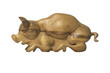 isolated wooden sculpture of pig with clipping path