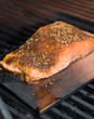 salmon fillet on cedar plank smoke cooking on bbq salmon fillet on cedar plank smoke cooking on bbq