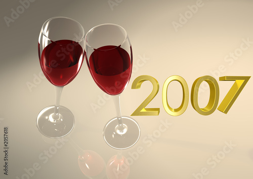 Illustration: ttwo flutes of red wine cheering with 2007 year ce ttwo flutes of red wine cheering with 2007 year ce