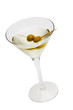 glass with martini and olives glass with martini and olives