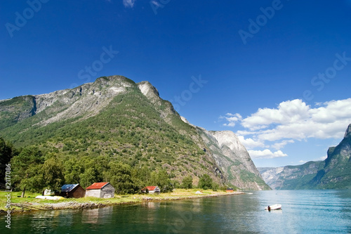 Leinwandbild Motiv mountain fjord farm