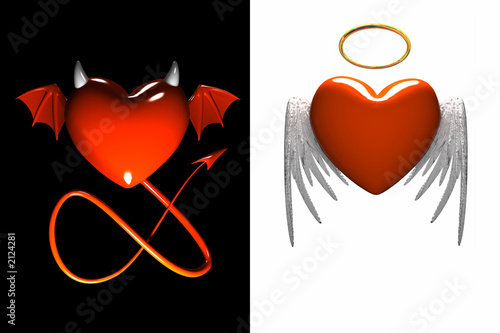 red heart-devil and red heart-angel with wings isolated red heart-devil and red heart-angel with wings isolated
