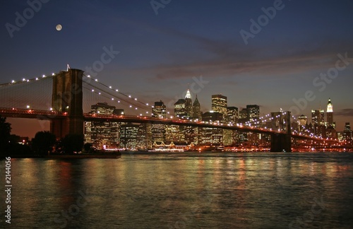 Leinwandbild Motiv moonlight over lower manhattan and brooklyn bridge