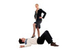 businesswoman dominating businessman