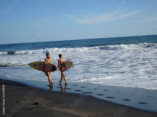 Photo: surfer girls at el tunco beach - el salvador. surfer girls at el tunco beach - el salvador.