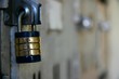 macro shot of blue and gold padlock and lockers
