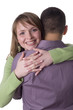 cuddling couple - closeup of woman's face. cuddling couple - closeup of woman's face.