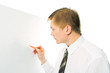 businessman write marker on white desk on white background businessman write marker on white desk on white background
