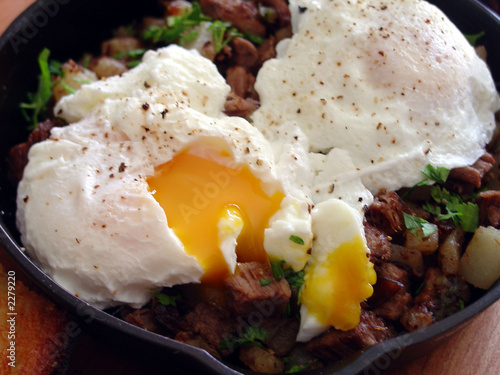 Photo: poasched eggs on hash poasched eggs on hash