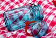 grandma's vintage canning jar on an antique table cloth