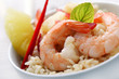shrimps with pineapple and rice and pineapple/red