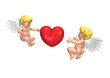 cupids playing with red heart