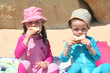 eating sandwiches on the beach