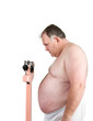big weighing himself on white