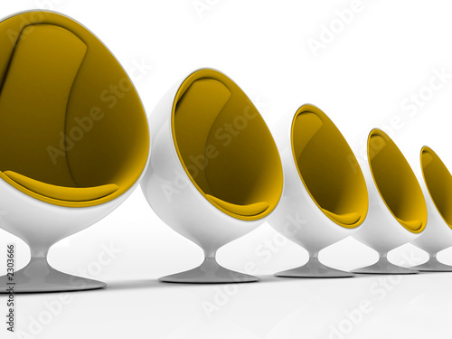Illustration: five yellow chairs isolated on white background five yellow chairs isolated on white background