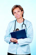 female doctor holding clipboard