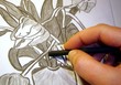 dessin au fusain d'un vase de tulipes