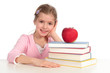 girl with stack of books
