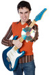 attractive musical young person (with the focus in the disk)