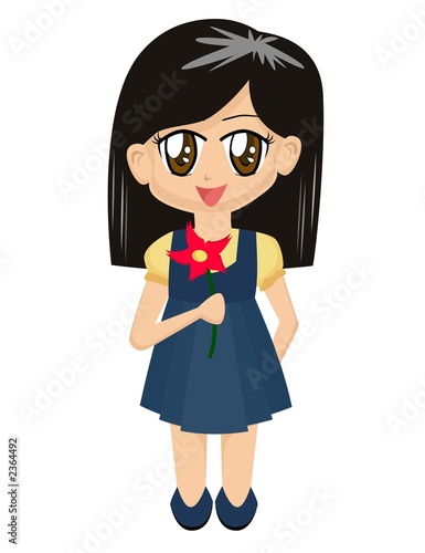 cartoon girl child. cartoon girl with flower