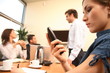 business woman reading message on mobile phone. pr