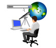 man typing search bar globe