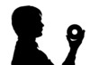 black silhouette man hold cd in hand black silhouette man hold cd in hand
