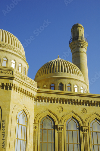 modern mosque and minaret in baku, azerbaijan