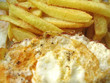 delicious fried eggs with chips
