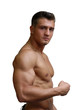 muscular sexy man flexing biceps isolated on white muscular sexy man flexing biceps isolated on white