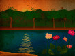 grunge landscape with flowers