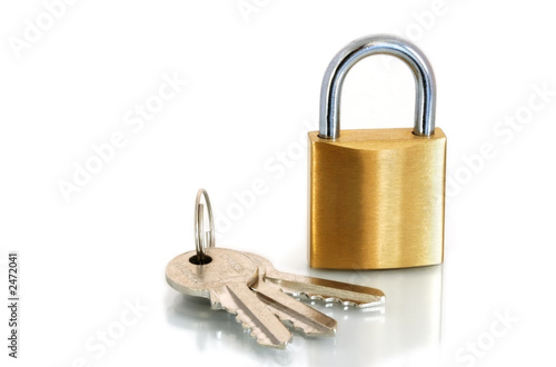 brass padlock and keys