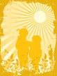 silhouettes of children in beams of the sun