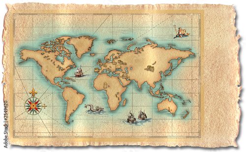ancietn map of the world treasure,