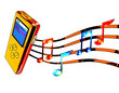 gold mp3 player with musical notes
