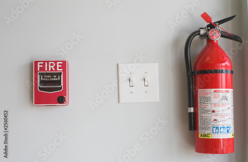fire alarm pull box and extinguisher