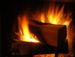 bright fire in the fireplace