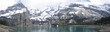 oeschinensee lake from the shore, alps, switzerland, panorama