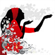 romantic girl in a red dress on flower background romantic girl in a red dress on flower background